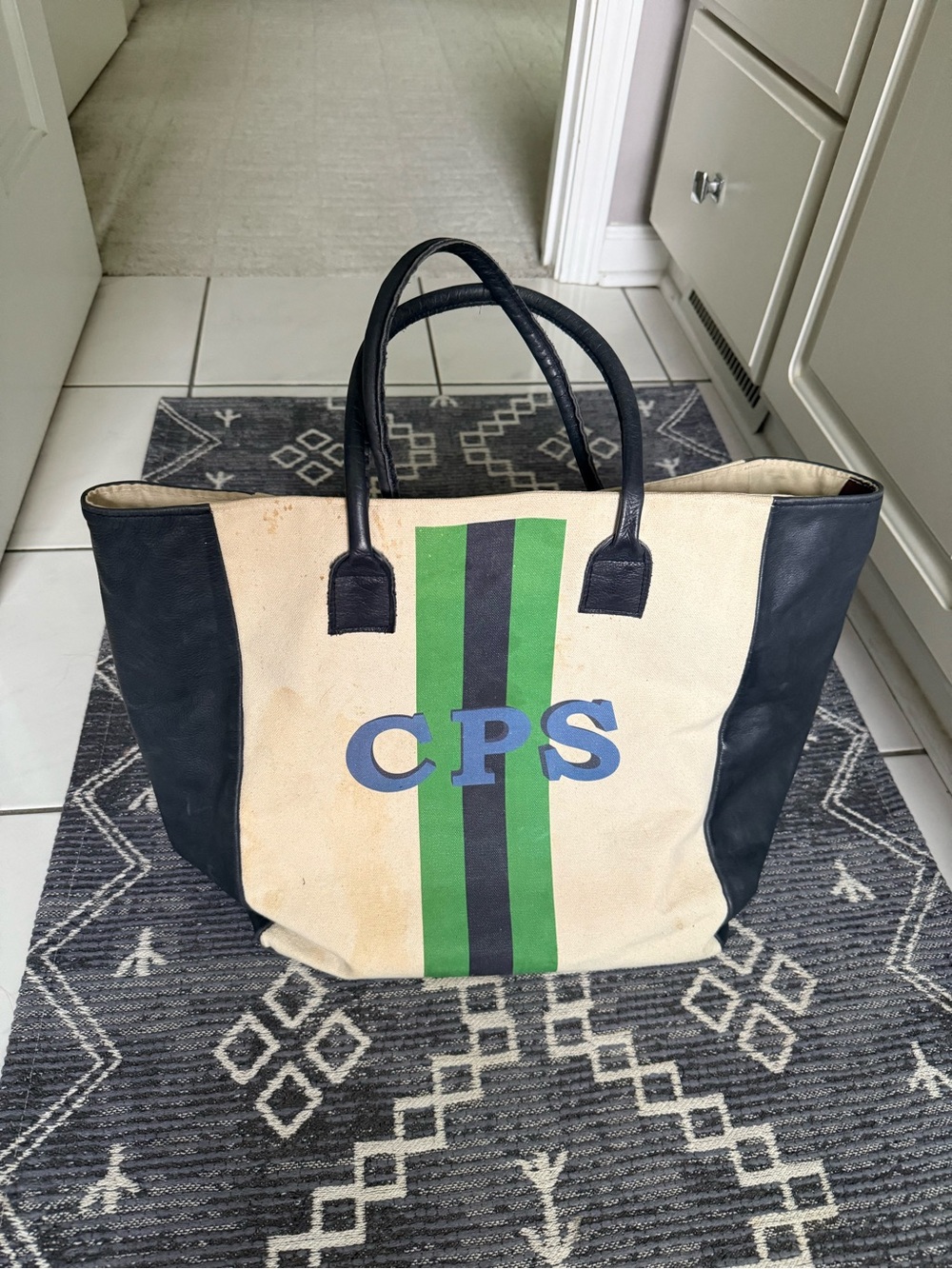 Iomoi Parker Thatch Canvas Leather Tote Bag Purse Monogrammed
